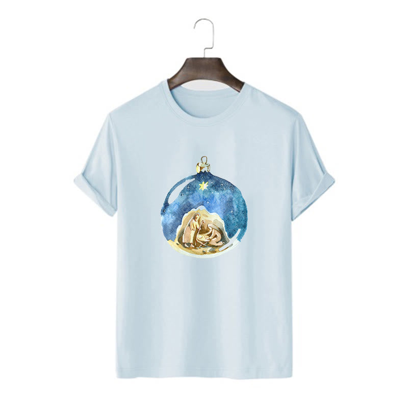 Christianartworkshop Cartoon Style Nativity Scene Short Sleeve Washed T-shirt - Blue - 2XL - image 18