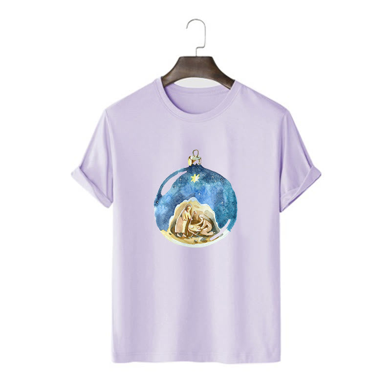 Christianartworkshop Cartoon Style Nativity Scene Short Sleeve Washed T-shirt - Purple - 2XL - image 16