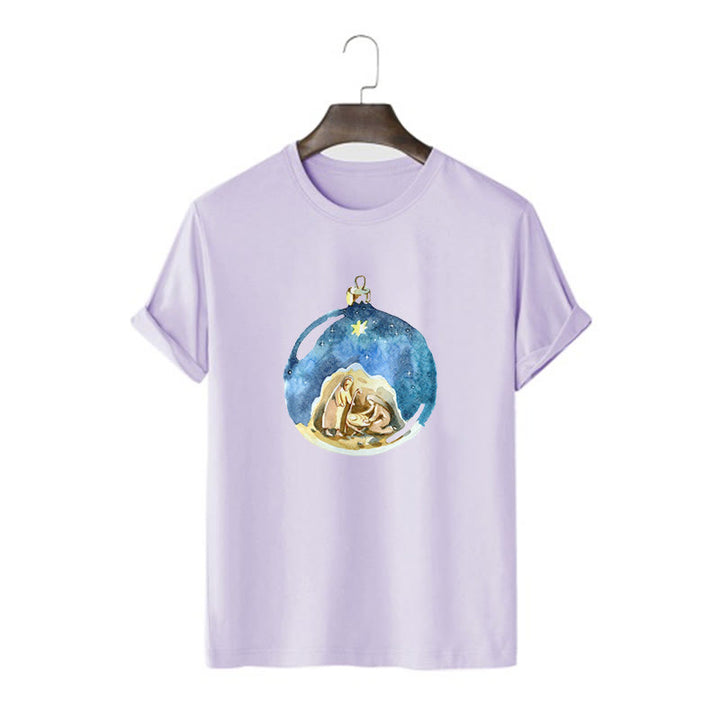 Christianartworkshop Cartoon Style Nativity Scene Short Sleeve Washed T-shirt - Purple - 2XL - image 16