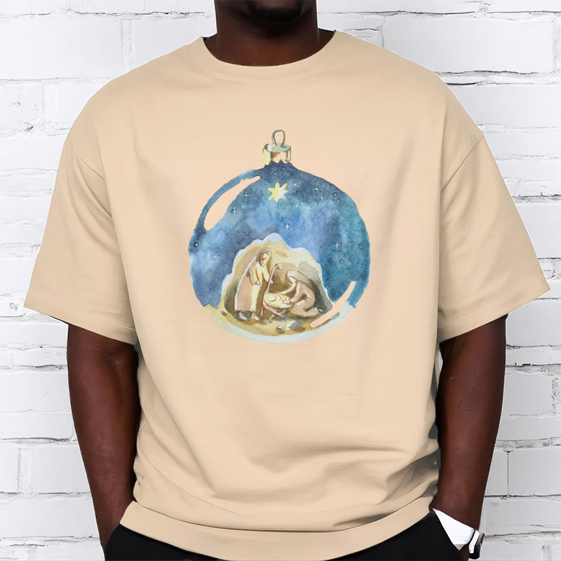 Christianartworkshop Cartoon Style Nativity Scene Short Sleeve Washed T-shirt