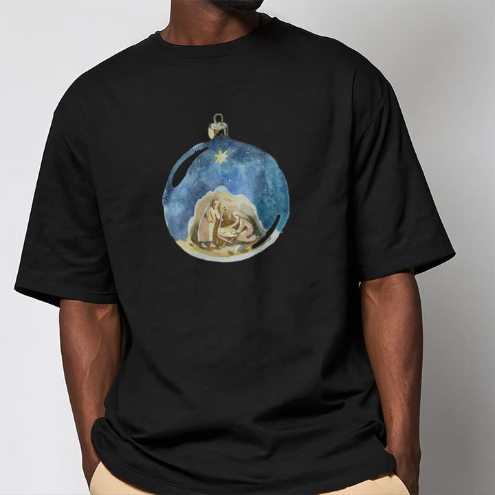 Christianartworkshop Cartoon Style Nativity Scene Short Sleeve Washed T-shirt