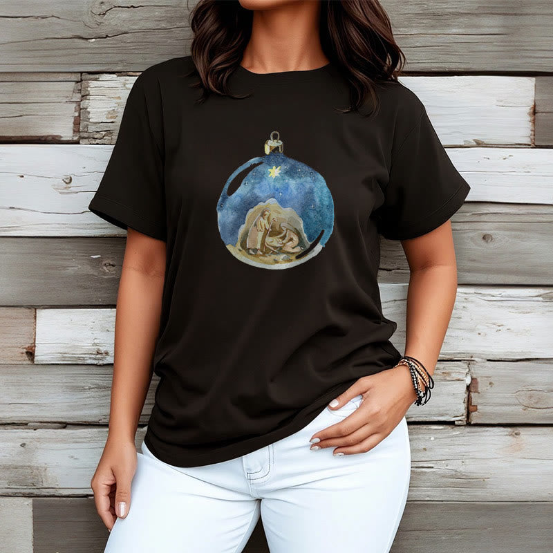 Christianartworkshop Cartoon Style Nativity Scene Short Sleeve Washed T-shirt