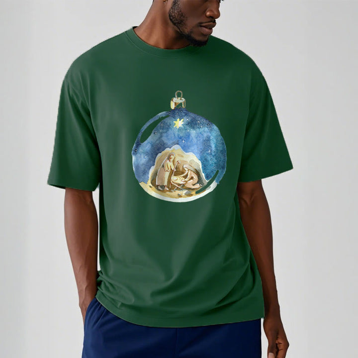 Christianartworkshop Cartoon Style Nativity Scene Short Sleeve Washed T-shirt