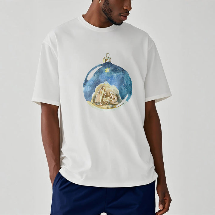 Christianartworkshop Cartoon Style Nativity Scene Short Sleeve Washed T-shirt