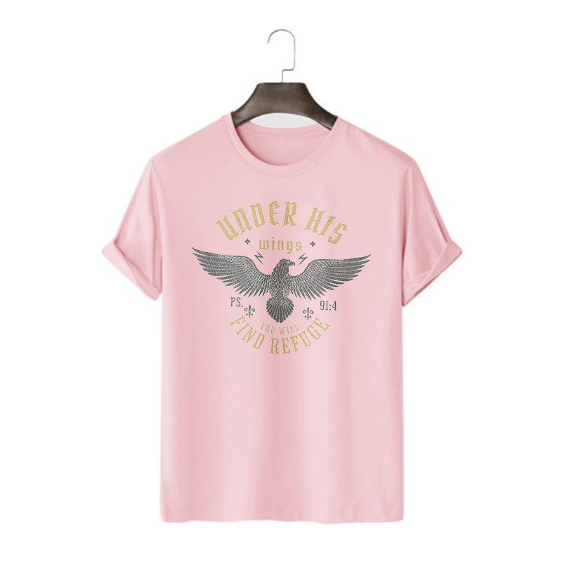 Christianartworkshop Modern Style Under His Wings You Will Find Refuge Short Sleeve Washed T-shirt