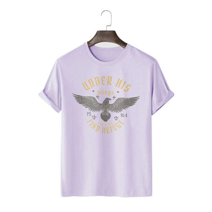 Christianartworkshop Modern Style Under His Wings You Will Find Refuge Short Sleeve T-shirt - Purple - 2XL - image 14