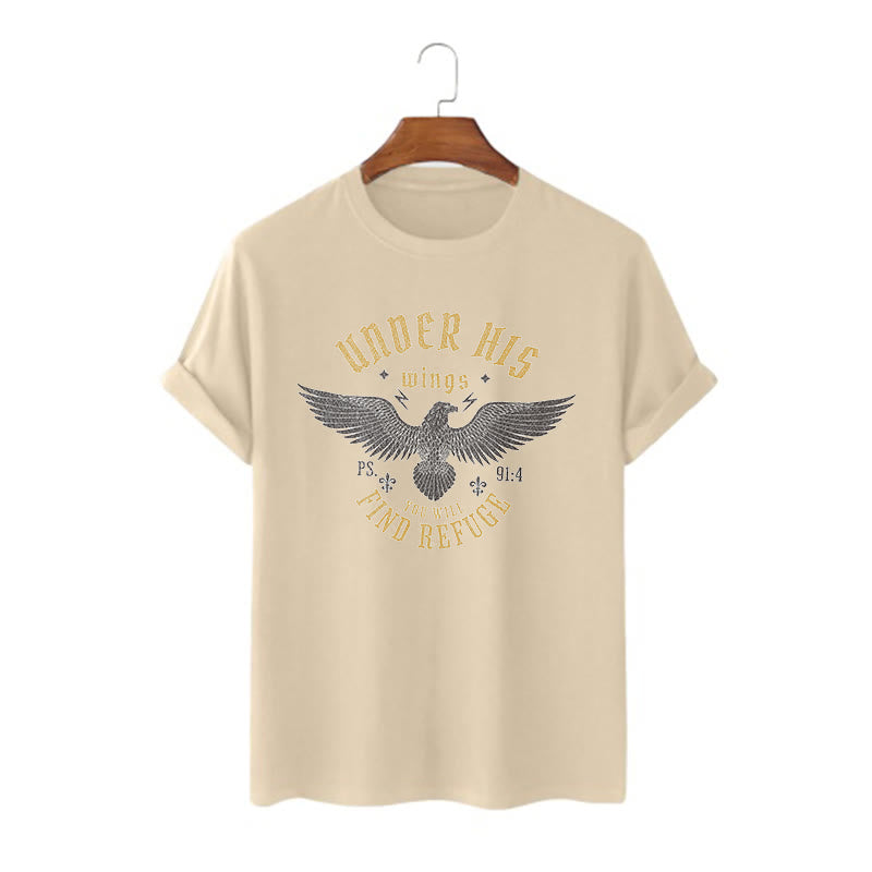 Christianartworkshop Modern Style Under His Wings You Will Find Refuge Short Sleeve T-shirt - Khaki - 2XL - image 5