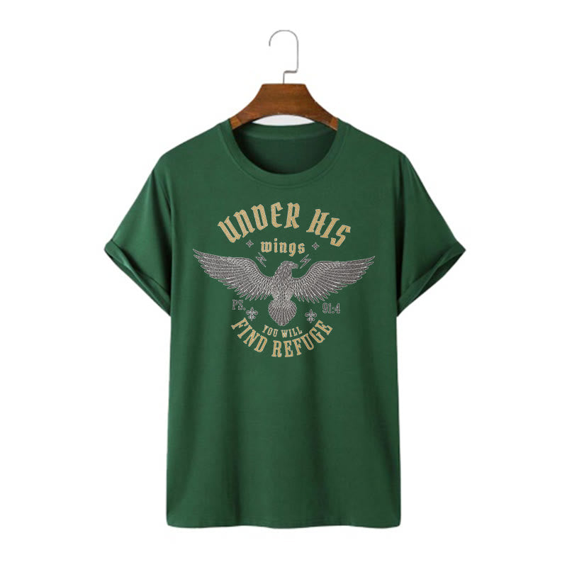 Christianartworkshop Modern Style Under His Wings You Will Find Refuge Short Sleeve T-shirt - Dark Green - 2XL - image 7