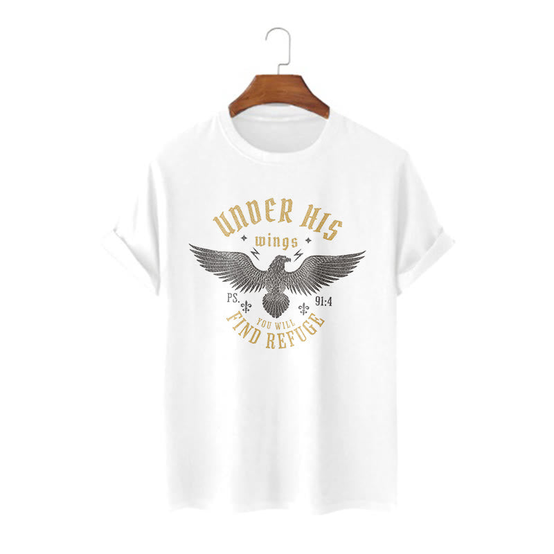 Christianartworkshop Modern Style Under His Wings You Will Find Refuge Short Sleeve T-shirt - White - 2XL - image 2