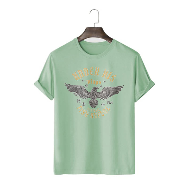 Christianartworkshop Modern Style Under His Wings You Will Find Refuge Short Sleeve Washed T-shirt