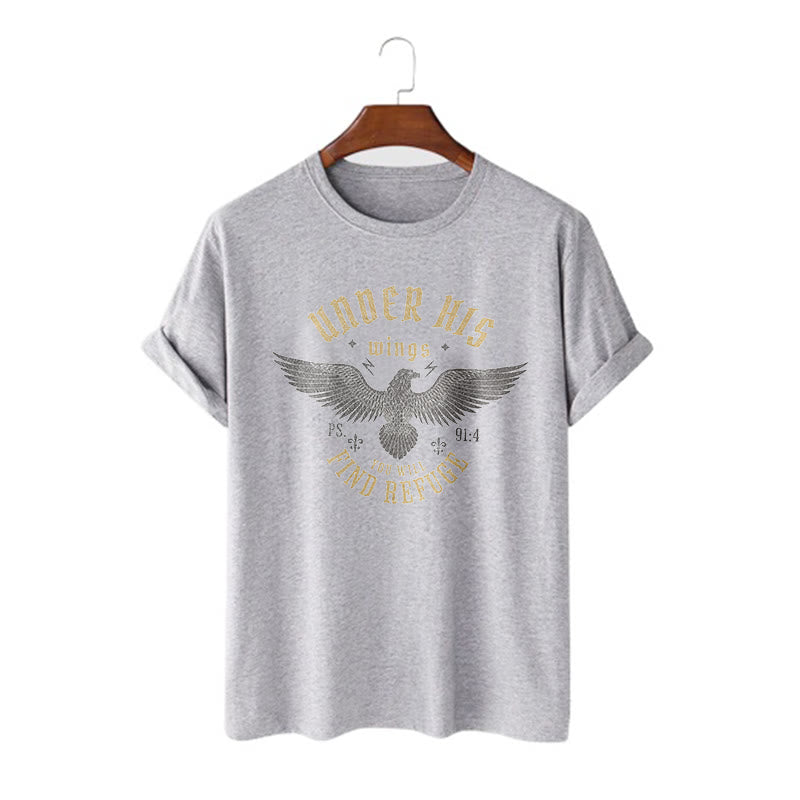 Christianartworkshop Modern Style Under His Wings You Will Find Refuge Short Sleeve T-shirt - Grey - 2XL - image 16