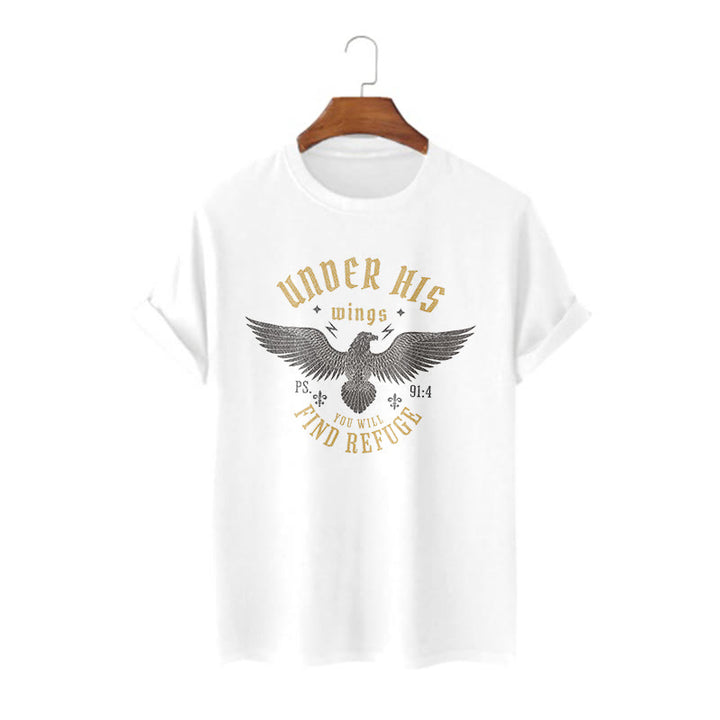 Christianartworkshop Modern Style Under His Wings You Will Find Refuge Short Sleeve Washed T-shirt