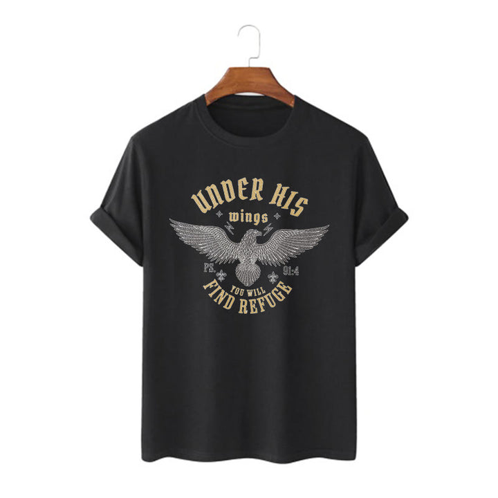 Christianartworkshop Modern Style Under His Wings You Will Find Refuge Short Sleeve Washed T-shirt