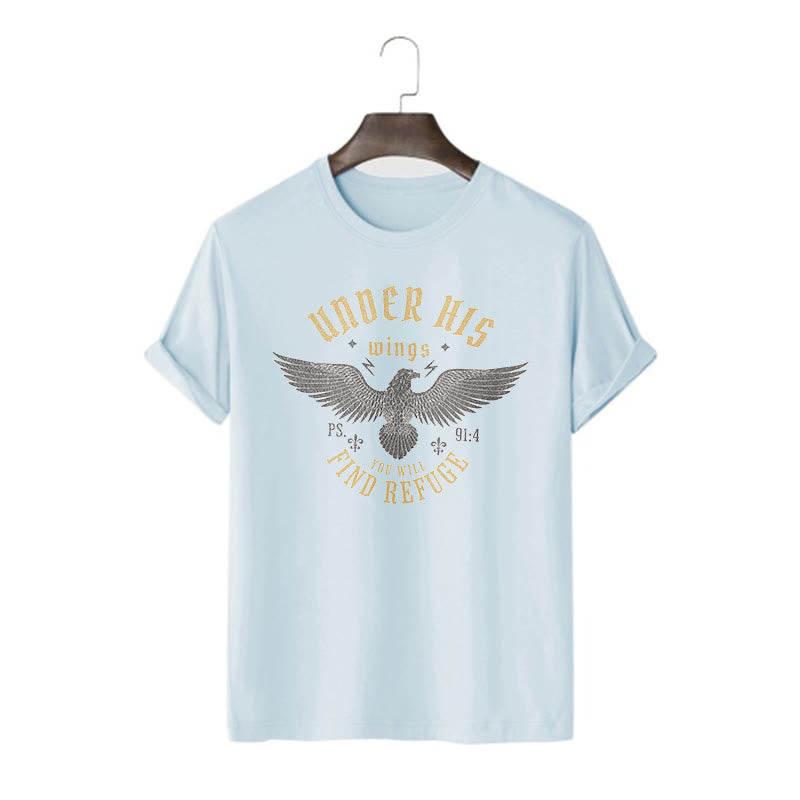 Christianartworkshop Modern Style Under His Wings You Will Find Refuge Short Sleeve Washed T-shirt