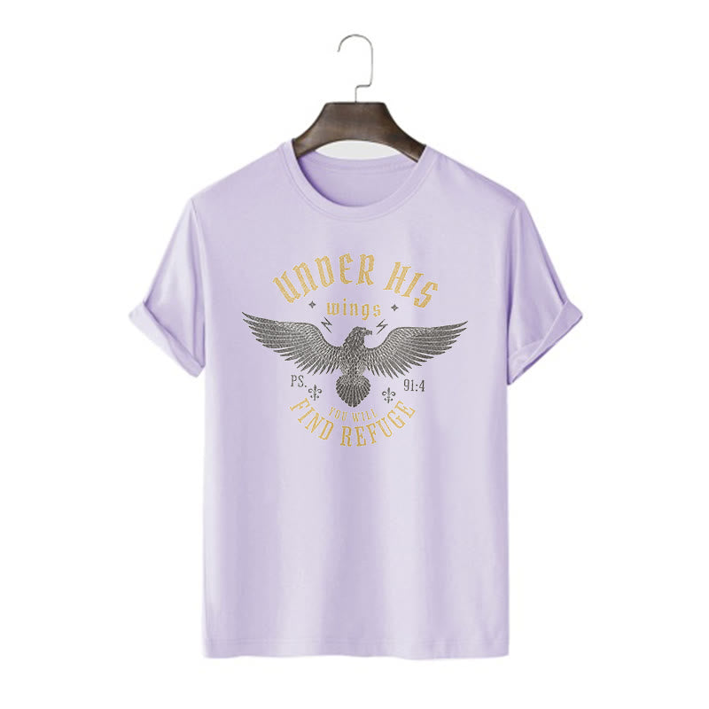 Christianartworkshop Modern Style Under His Wings You Will Find Refuge Short Sleeve Washed T-shirt