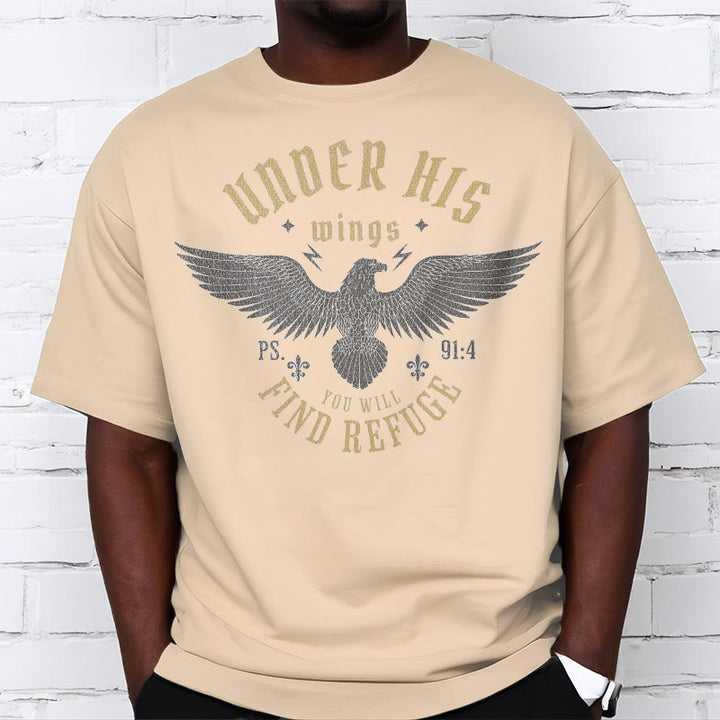 Christianartworkshop Modern Style Under His Wings You Will Find Refuge Short Sleeve Washed T-shirt