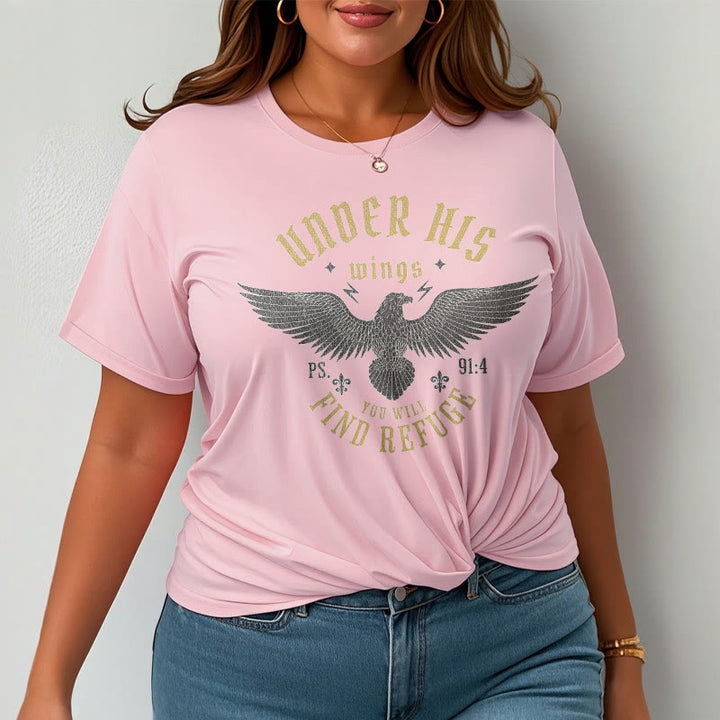 Christianartworkshop Modern Style Under His Wings You Will Find Refuge Short Sleeve Washed T-shirt