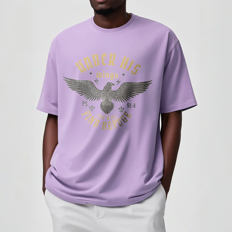 Christianartworkshop Modern Style Under His Wings You Will Find Refuge Short Sleeve Washed T-shirt