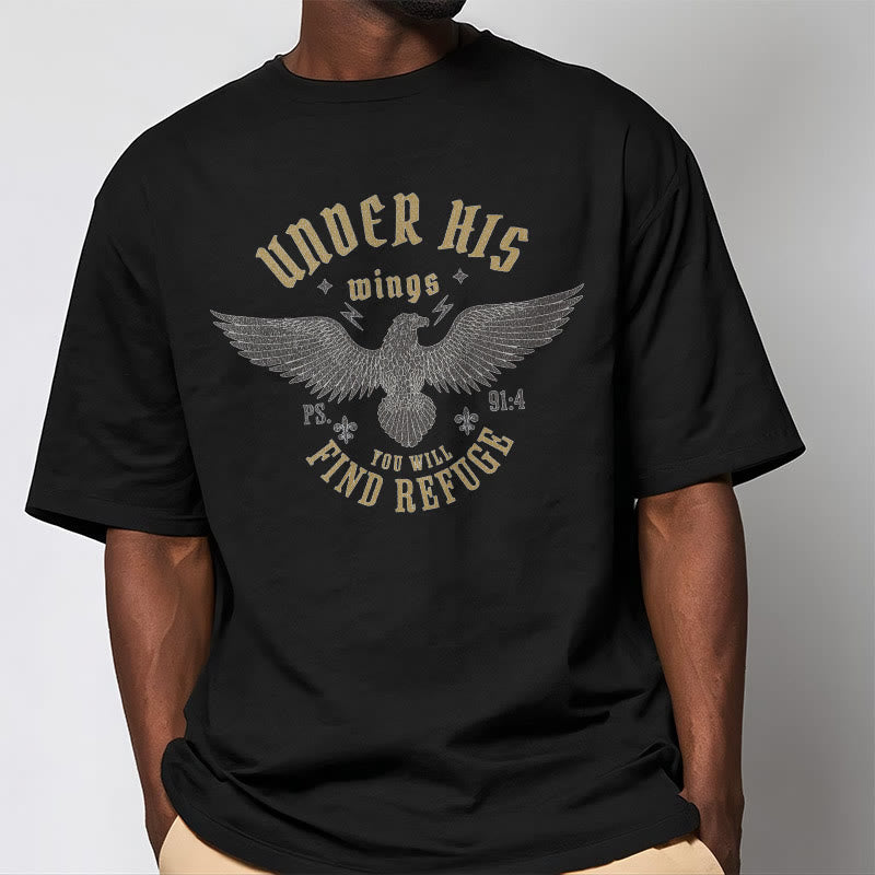 Christianartworkshop Modern Style Under His Wings You Will Find Refuge Short Sleeve Washed T-shirt