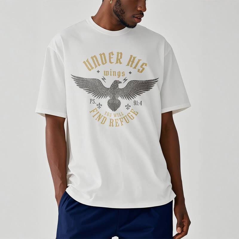 Christianartworkshop Modern Style Under His Wings You Will Find Refuge Short Sleeve Washed T-shirt