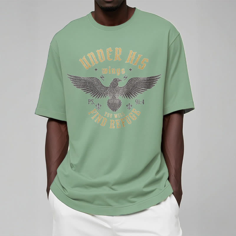 Christianartworkshop Modern Style Under His Wings You Will Find Refuge Short Sleeve Washed T-shirt