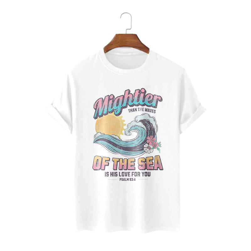 Christianartworkshop Colored Style Mightier Than The Waves Psalm 93:4 Short Sleeve Washed T-shirt - White - 2XL - image 0