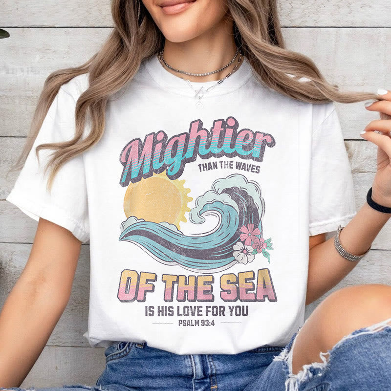 Christianartworkshop Colored Style Mightier Than The Waves Psalm 93:4 Short Sleeve Washed T-shirt - image 1