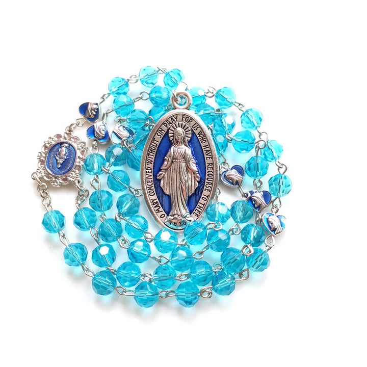 FREE Today: Miraculous Medal of 8 mm Round Blue Glass Cystal Alloy Chain Rosary