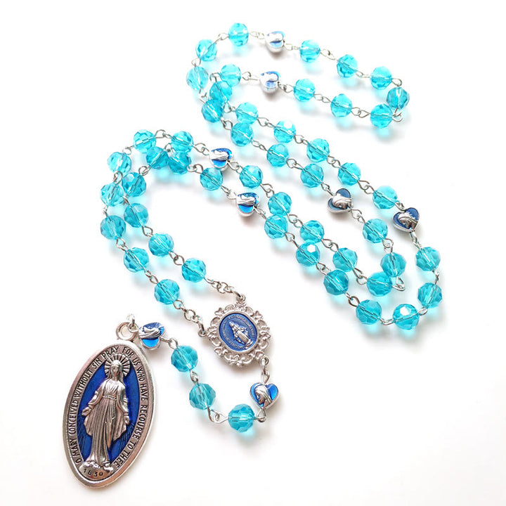 Christianartworkshop Miraculous Medal of 8 mm Round Blue Glass Cystal Alloy Chain Rosary