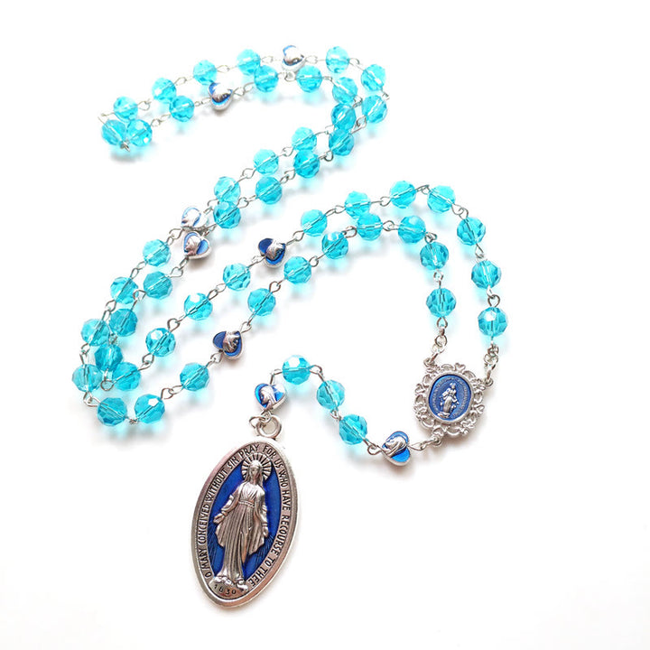 FREE Today: Miraculous Medal of 8 mm Round Blue Glass Cystal Alloy Chain Rosary