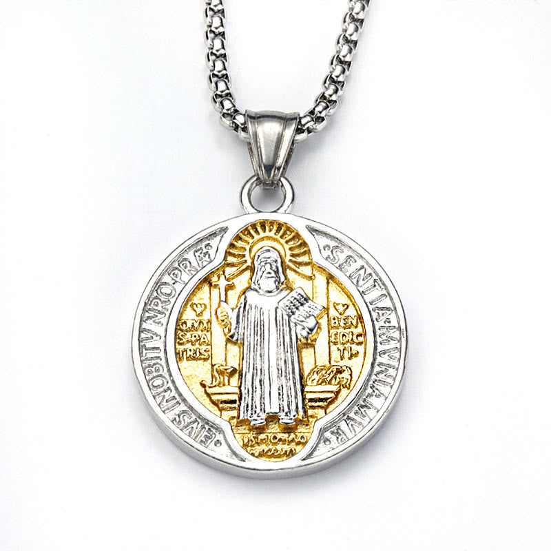 Christianartworkshop Classic Retro Style Crafted St. Benedict Sacred Protection Pendant Necklace