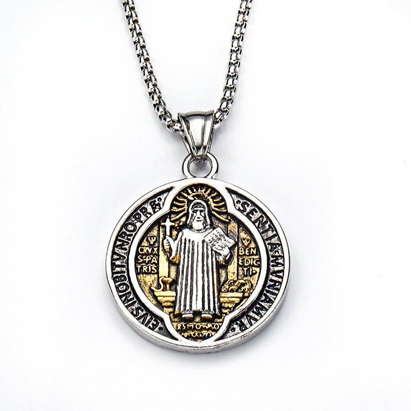 Christianartworkshop Classic Retro Style Crafted St. Benedict Sacred Protection Pendant Necklace