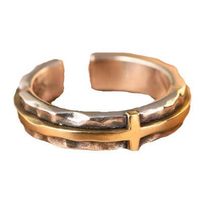 Christianartworkshop Retro Minimalist Style Two-Tone Cross Blessing Ring - image 4