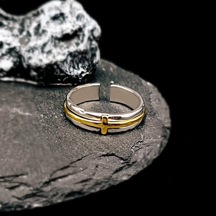 FREE Today: Retro Minimalist Style Two-Tone Cross Blessing Ring