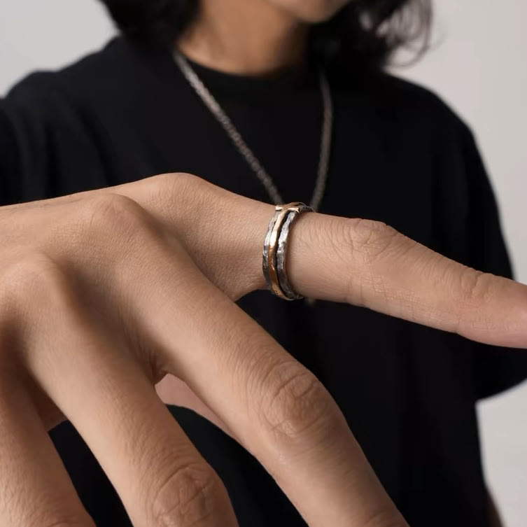 Christianartworkshop Retro Minimalist Style Two-Tone Cross Blessing Ring - image 2