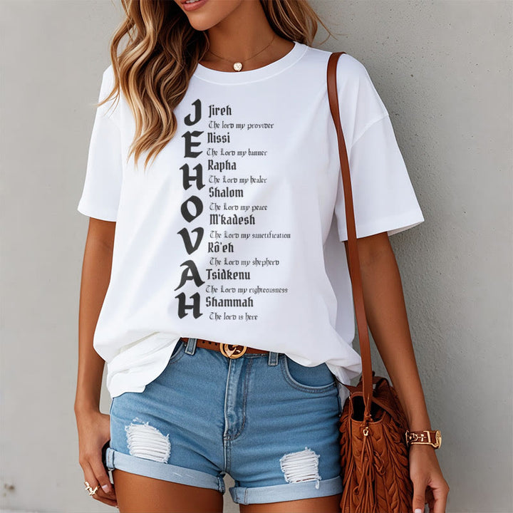 Christianartworkshop Minimalist Style Names Of Jehovah Short Sleeve Washed T-shirt