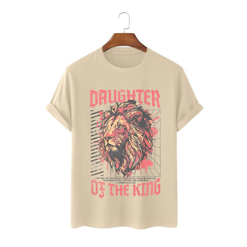 Christianartworkshop Modern Style Daughter Of The King Lion Head Short Sleeve Washed T-shirt