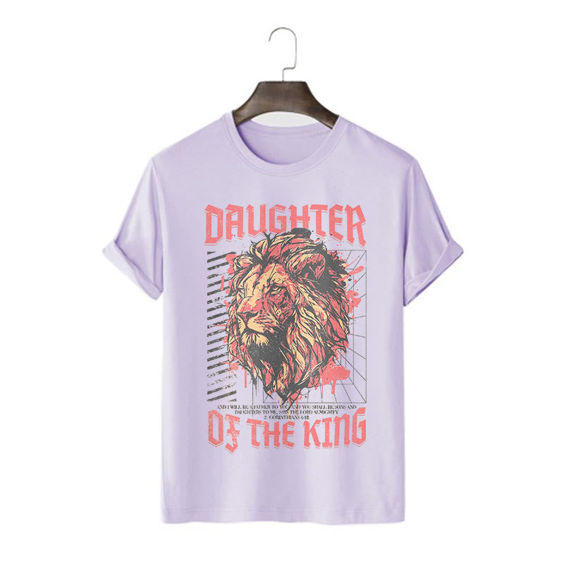 Christianartworkshop Modern Style Daughter Of The King Lion Head Short Sleeve Washed T-shirt