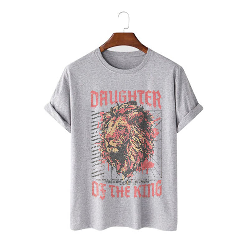 Christianartworkshop Modern Style Daughter Of The King Lion Head Short Sleeve Washed T-shirt