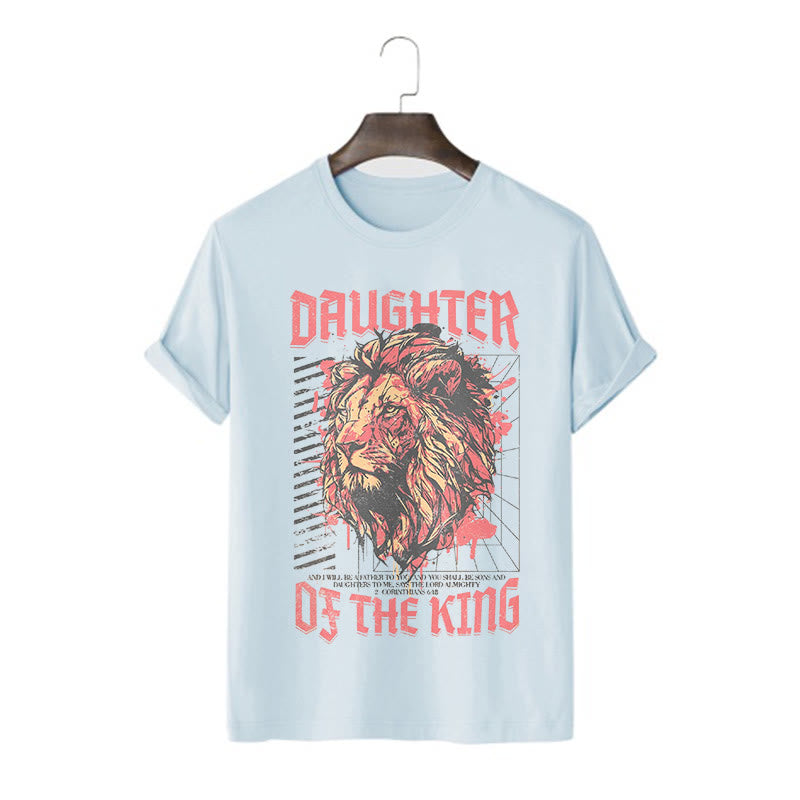 Christianartworkshop Modern Style Daughter Of The King Lion Head Short Sleeve Washed T-shirt