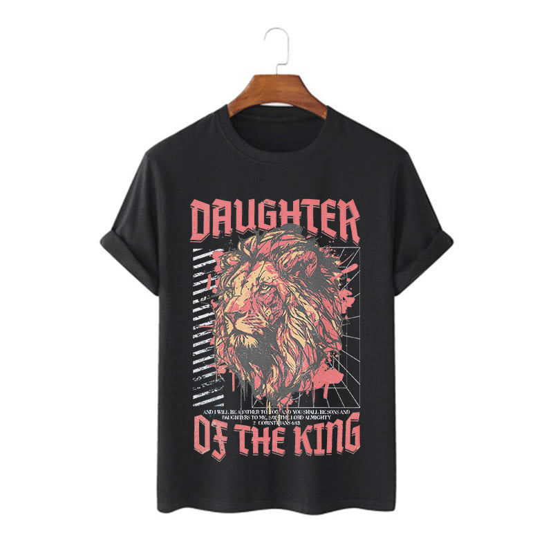 Christianartworkshop Modern Style Daughter Of The King Lion Head Short Sleeve Washed T-shirt