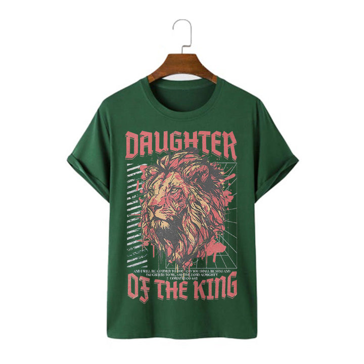 Christianartworkshop Modern Style Daughter Of The King Lion Head Short Sleeve T-shirt - Dark Green - 2XL - image 5