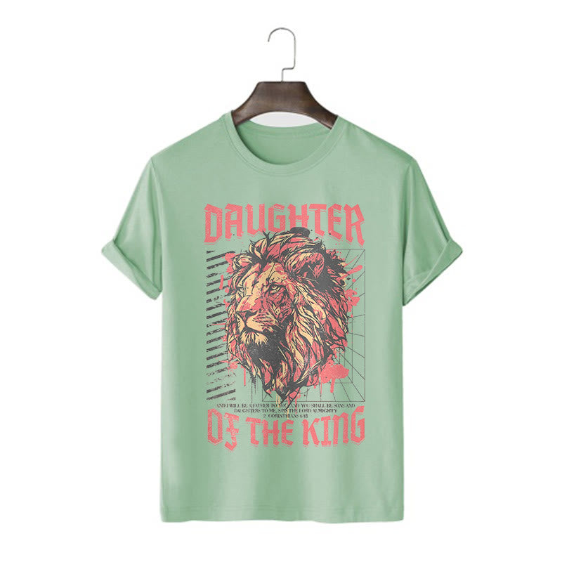 Christianartworkshop Modern Style Daughter Of The King Lion Head Short Sleeve Washed T-shirt