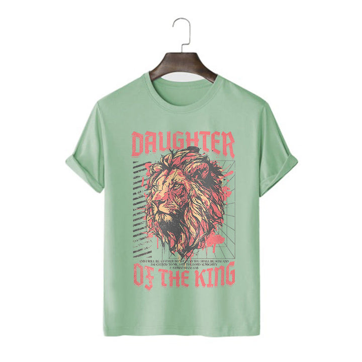 Christianartworkshop Modern Style Daughter Of The King Lion Head Short Sleeve Washed T-shirt