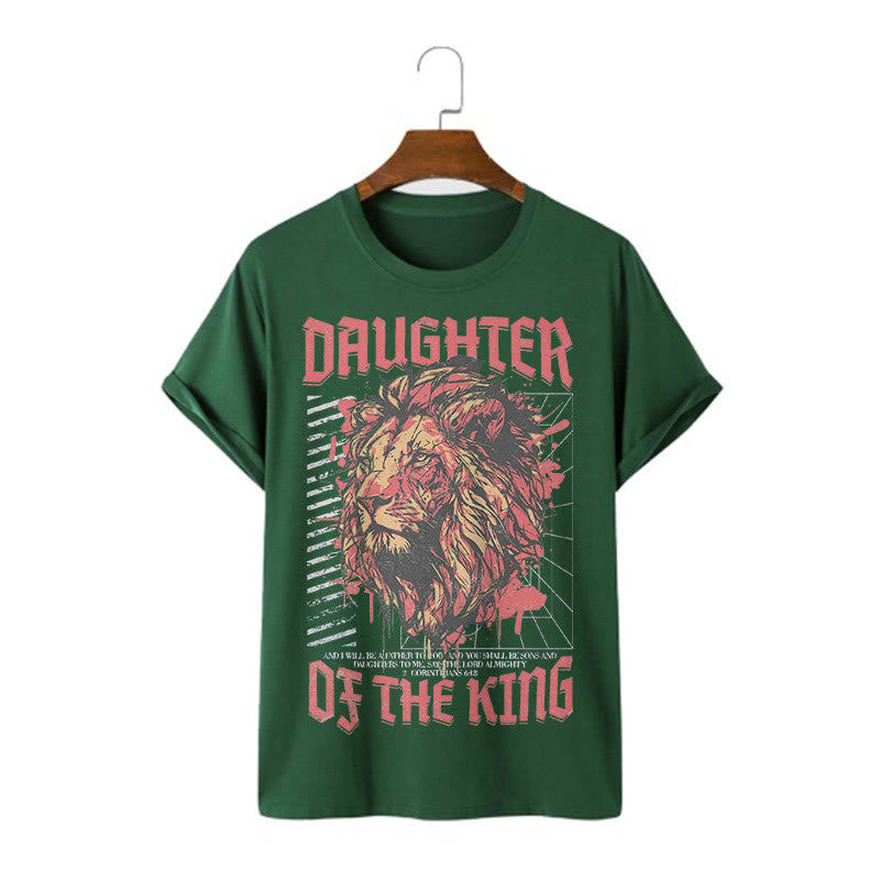 Christianartworkshop Modern Style Daughter Of The King Lion Head Short Sleeve Washed T-shirt