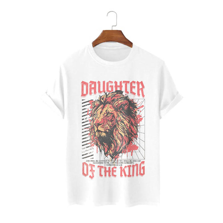 Christianartworkshop Modern Style Daughter Of The King Lion Head Short Sleeve Washed T-shirt