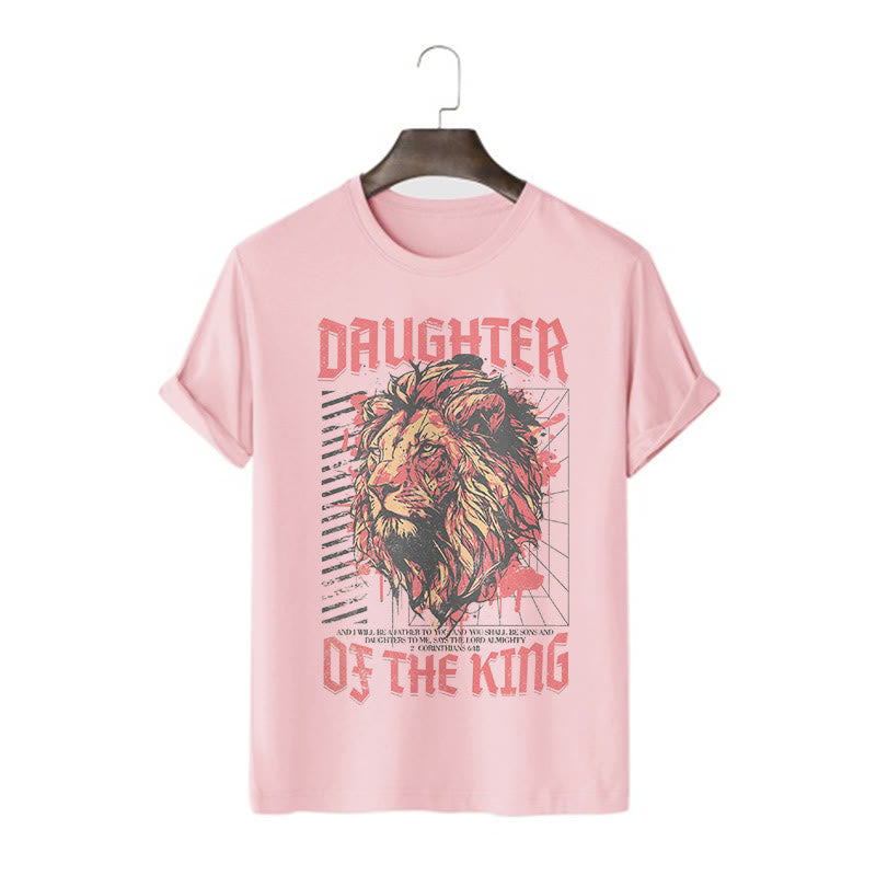 Christianartworkshop Modern Style Daughter Of The King Lion Head Short Sleeve Washed T-shirt