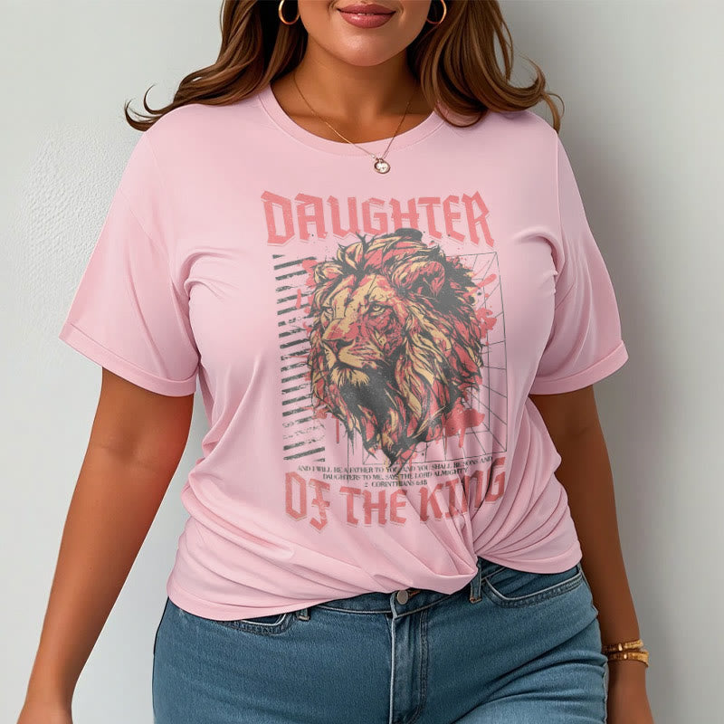 Christianartworkshop Modern Style Daughter Of The King Lion Head Short Sleeve Washed T-shirt