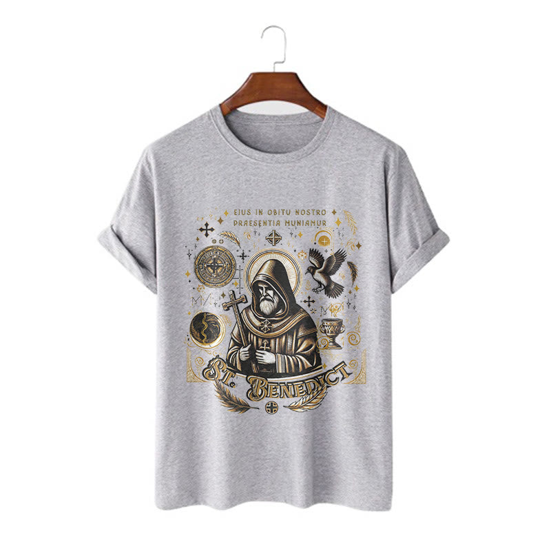 Christianartworkshop Classic Style St. Benedict Blessing Graphic Short Sleeve Washed T-shirt