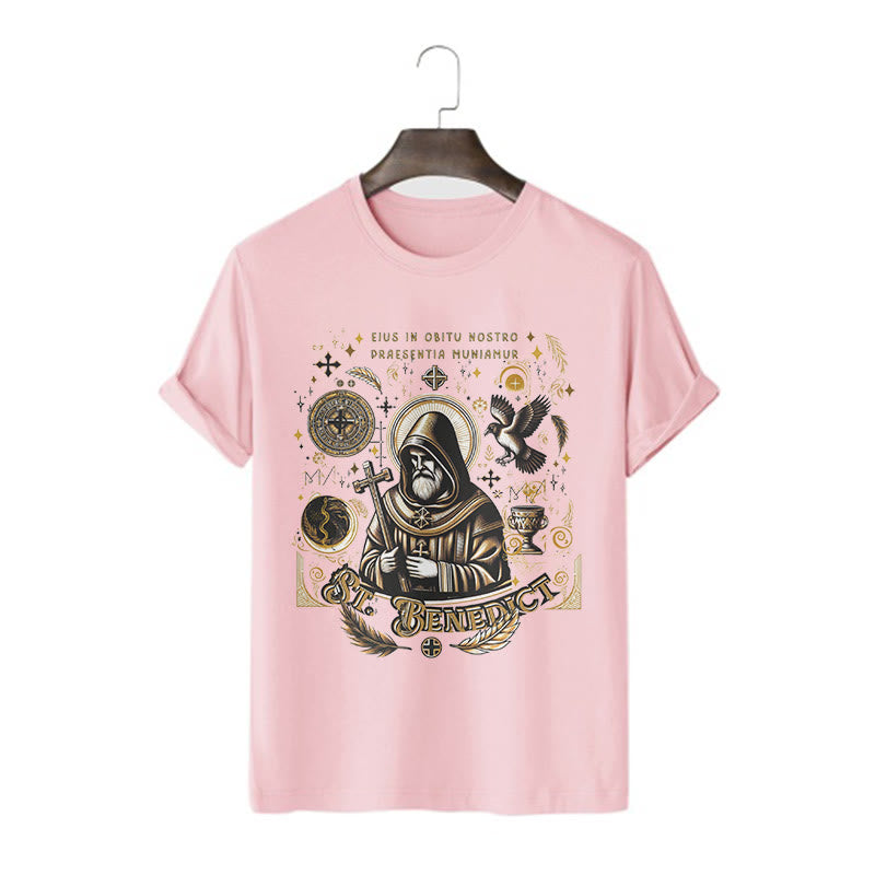 Christianartworkshop Classic Style St. Benedict Blessing Graphic Short Sleeve Washed T-shirt